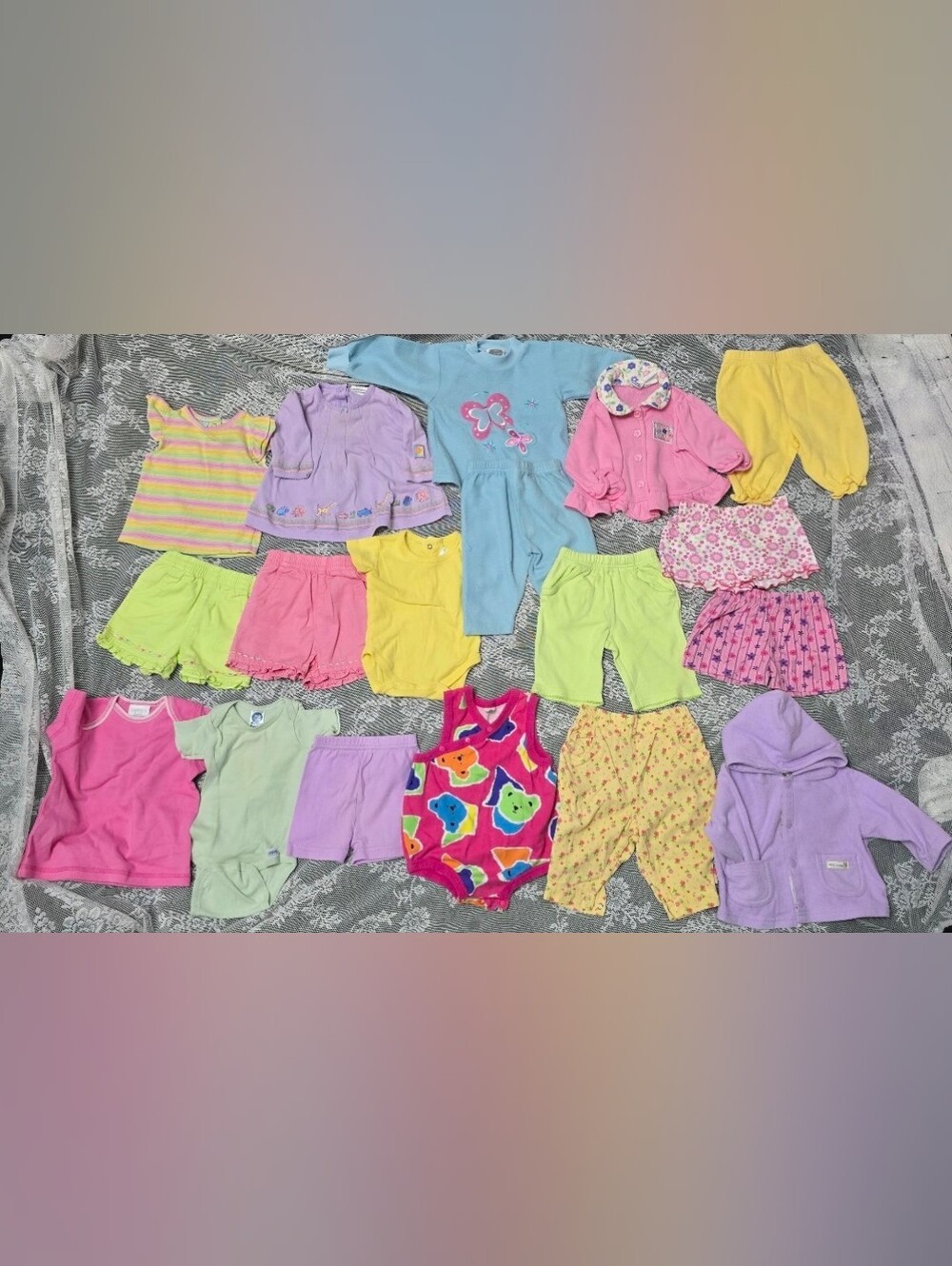 Vtg 90s Baby Girl Pastel Clothes Lot 17 Pc Shorts Top Romper Set 0-9M Gymboree